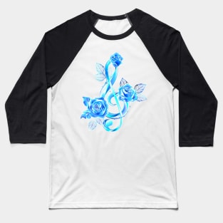 Fiery Treble Clef with Blue Roses Baseball T-Shirt